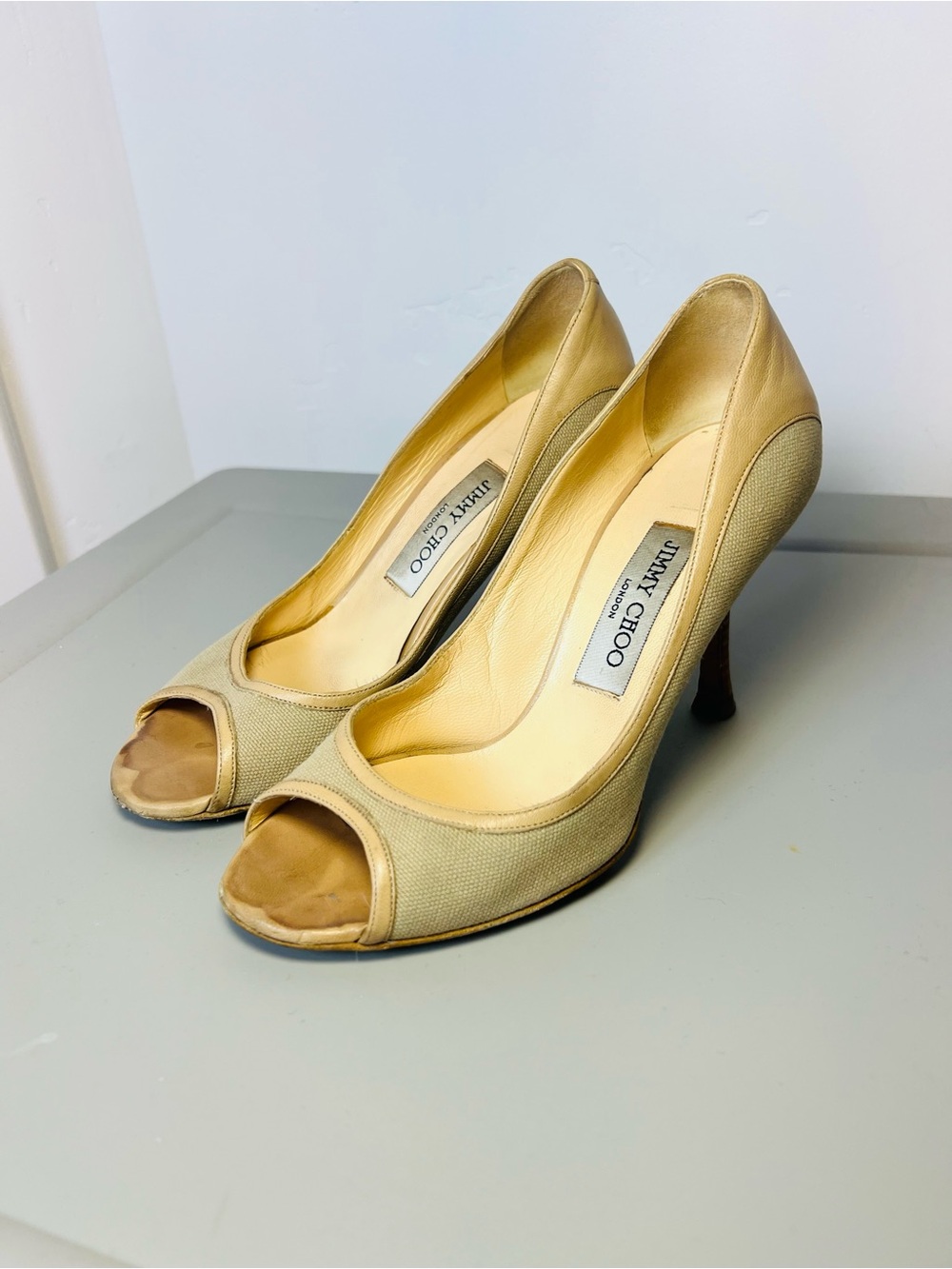 Jimmy Choo canvas peep-toe pumps 36.5